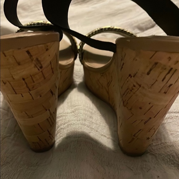 Gold and Black Wedges with Textured Gold Strap - Picture 3 of 4